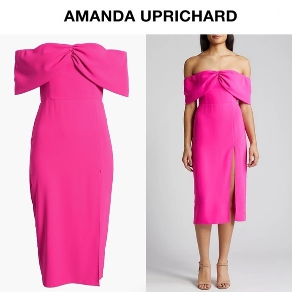 Amanda Uprichard Darien Off The Shoulder Cocktail Dress In Pink Xs Nwt 286$